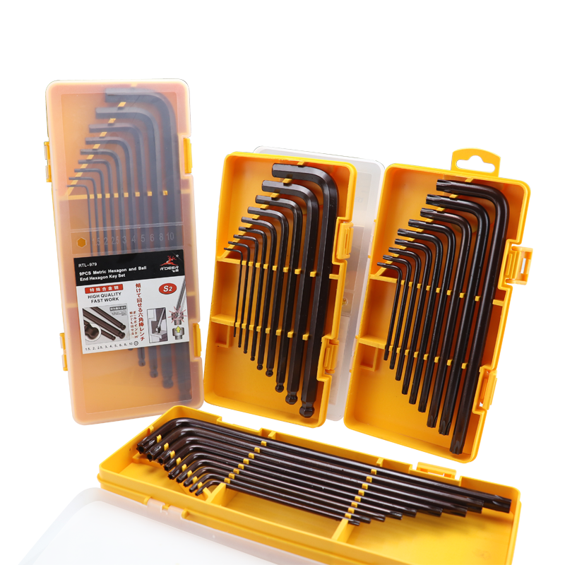 9PCS S2 Steel Hex Key & Torx Key Set - Ball End / Hole Design, Long/Extra Long Lengths