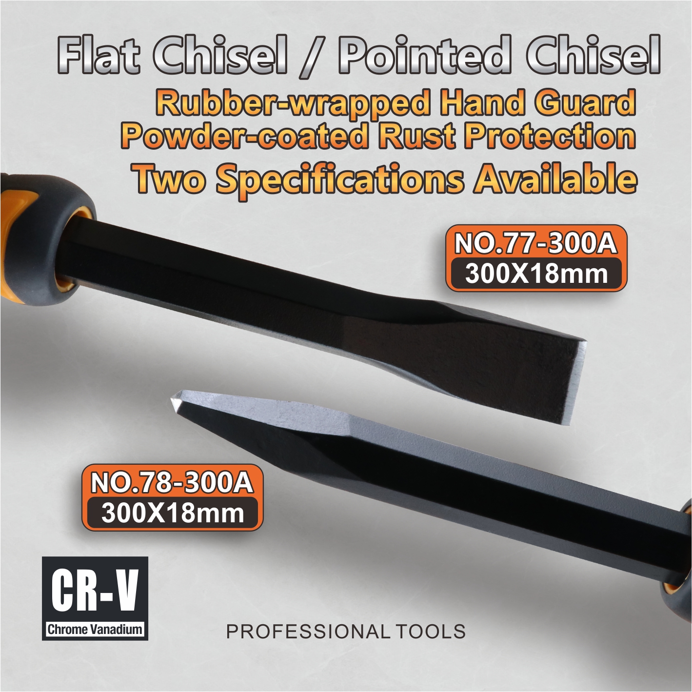 Octagonal Flat Steel Chisel with Plastic Handle & Octagonal Pointed Steel Chisel with Plastic Handle