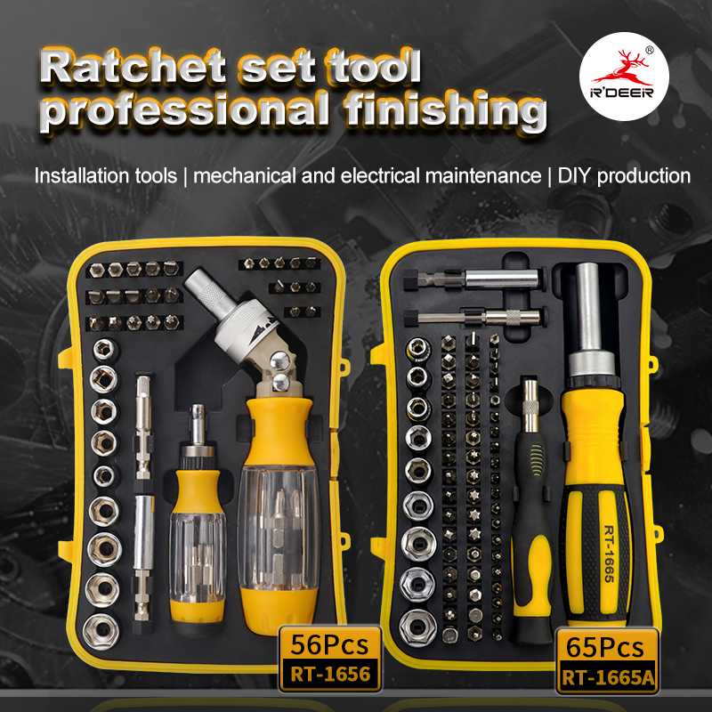 R'DEER CR-V Steel Ratchet Screwdriver & Socket Set - 56-Piece & 65-Piece Versions