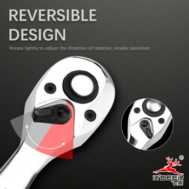 R'DEER 72-Tooth Auto-Release Ratchet Wrench Set (CR-V) - 1/4", 3/8", 1/2" Drive