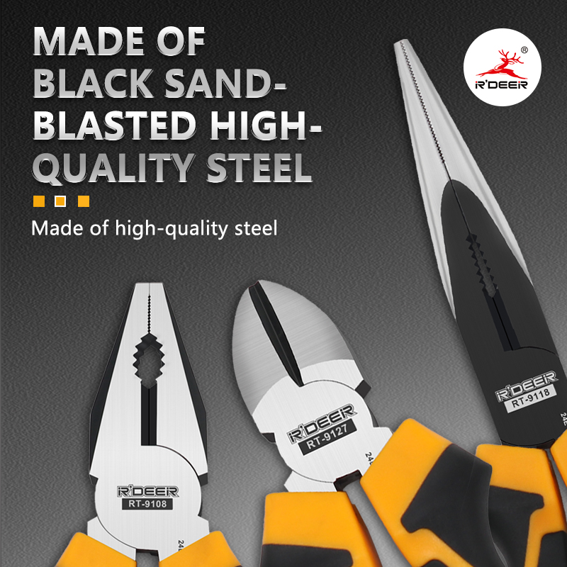 Yellow And Black Handle Steel Wire Pliers, Needle-nose Pliers, Diagonal Cutting Pliers